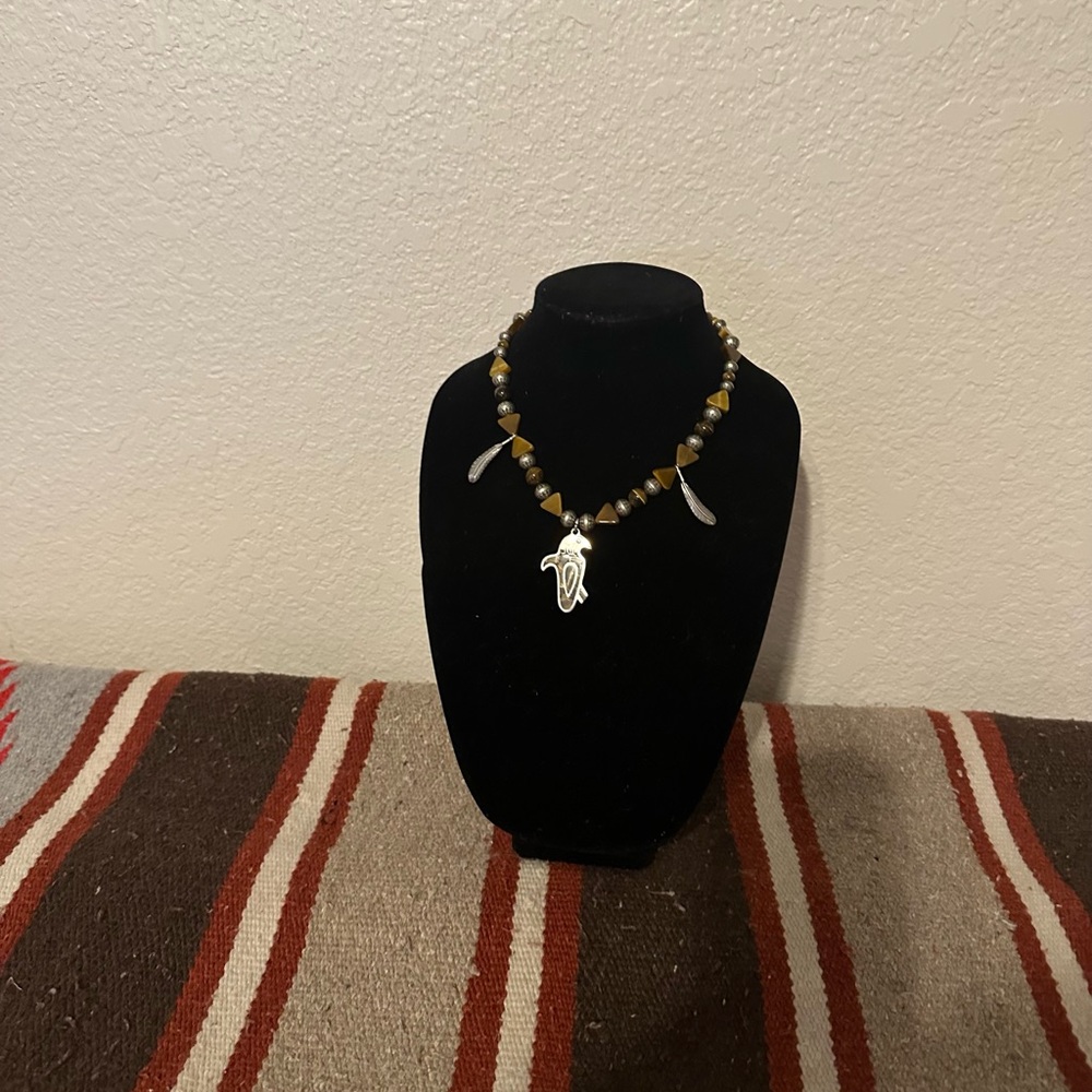 Hand Crafted Tiger Eye, Sterling Silver & Vintage Tiger Eye inlaid Eagle Pendant